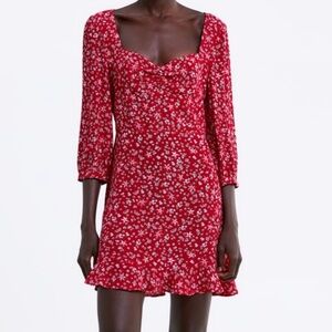 ZARA RED FLORAL MINI DRESS